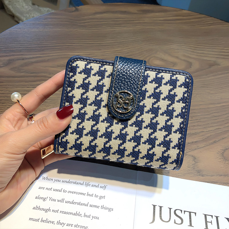 Original Brand Women Wallets Genuine Leather Short Wallet Houndstooth Embroidery Coin Purse Hasp Cowhide Billfold Card Holder