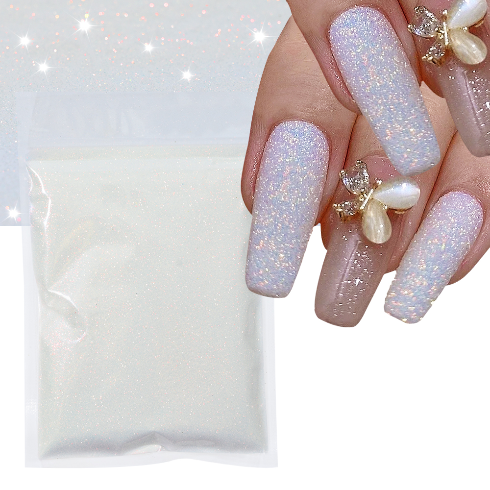 10g/bag Shinning Sugar Glitter Nail Powder 0.2mm Snow Candy Sweater Yarn Iridescent Powder White/Black Sugar Pigment Dust &*&