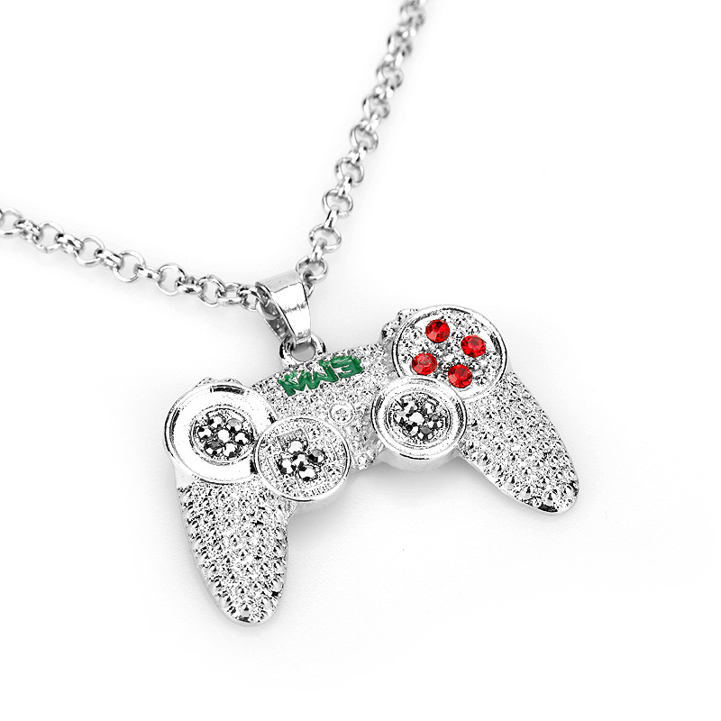 Hip-Hop Jewelry Game Console Handle Necklace Pendant Gold Color Chain Rhinestone Necklace Charms for Children Boys Gifts