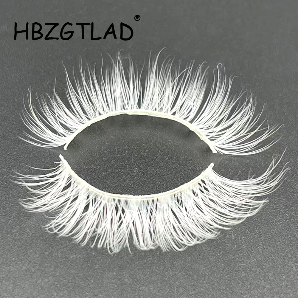 2023 New 15mm White Lashes Cosplay White False Eyelashes Reusable False Lashes for Halloween Cosplay Party Eye Makeup Tools