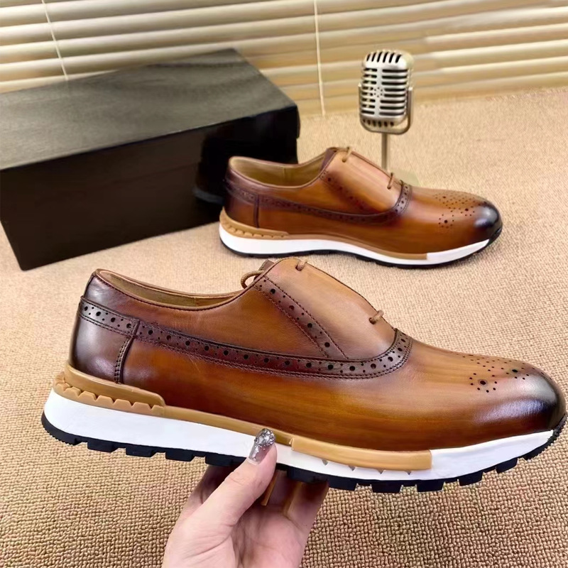 British Style Man Oxford Shoes Luxury Wingtip Brogue Shoes For Men Genuine Leather Lace-Up Casual Daily Outdoor Footwear
