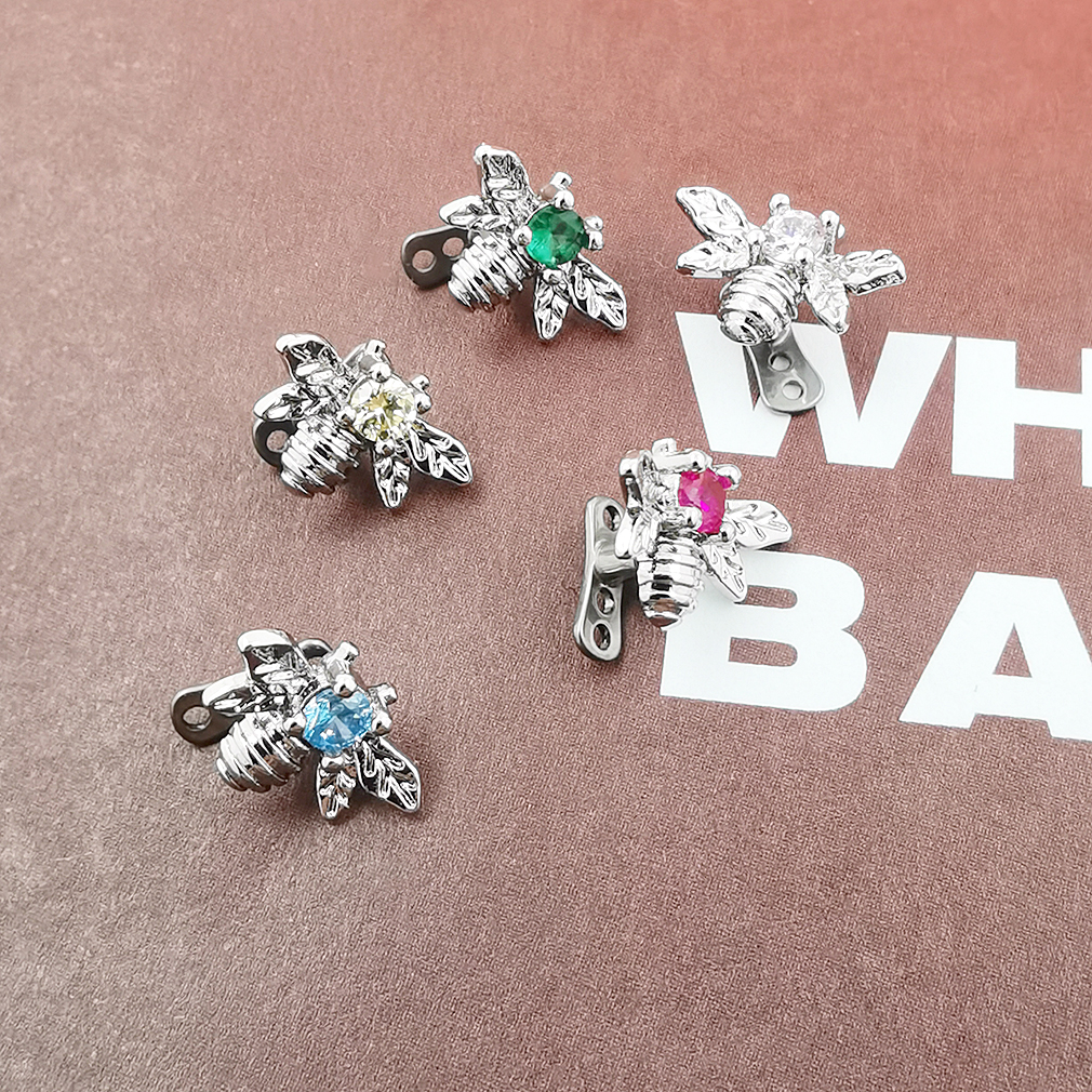 JHJT 1PC Dermal Anchor Little Bee Micro Dermal Anchor Skin Diver Implants Jewelry Body Piercing