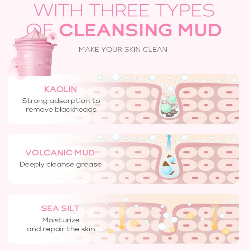 100g Japan Sakura Mud Face Mask Reduce Wrinkle Night Packs Skin Clean Blackhead Pores Smearing Mud Mask Skin Care 240621