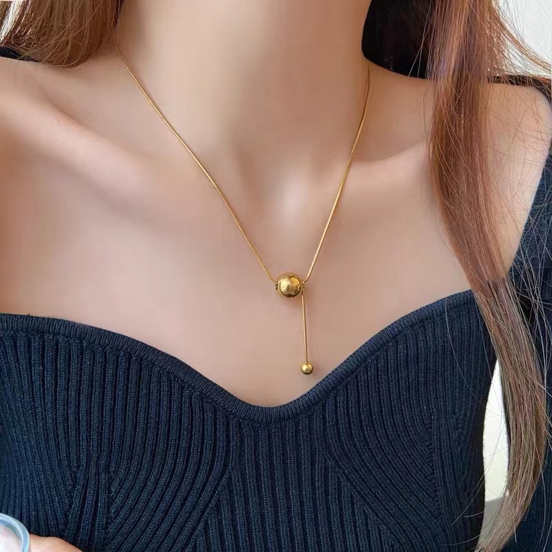 Simple Golden Ball Pendant Stainless Steel Short Necklace Non Fading Jewelry Sexy Elegent new Neck Chain For 2025 Woman Gifts