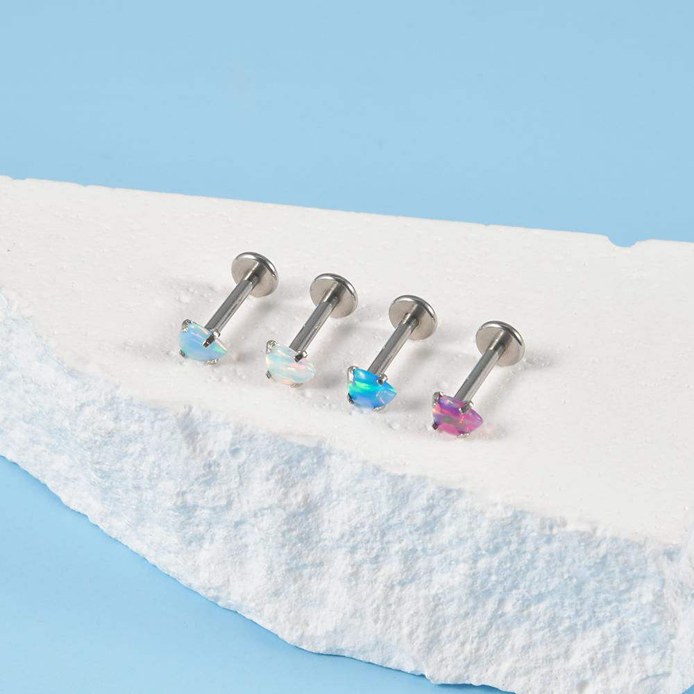 1PC Surgical Steel Claw Opal Stone Helix Earring Labret Lip Piercing Square Heart Round Shape Internal Thread Piercing Jewelry
