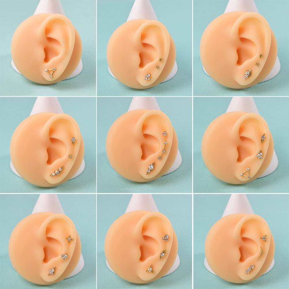 12PCS 316L Surgical Steel 16G Cz Labret Lip Ring Gold Plated Crystal Cluster Ear Cartilage Tragus Helix Lobe Earrings Piercing