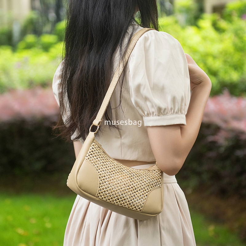 Designer Women's High Quality Classic Retro Multi functional Korean Fashion Lightweight Beach Grass Practical Woven Bag Underarm Bag Single Shoul