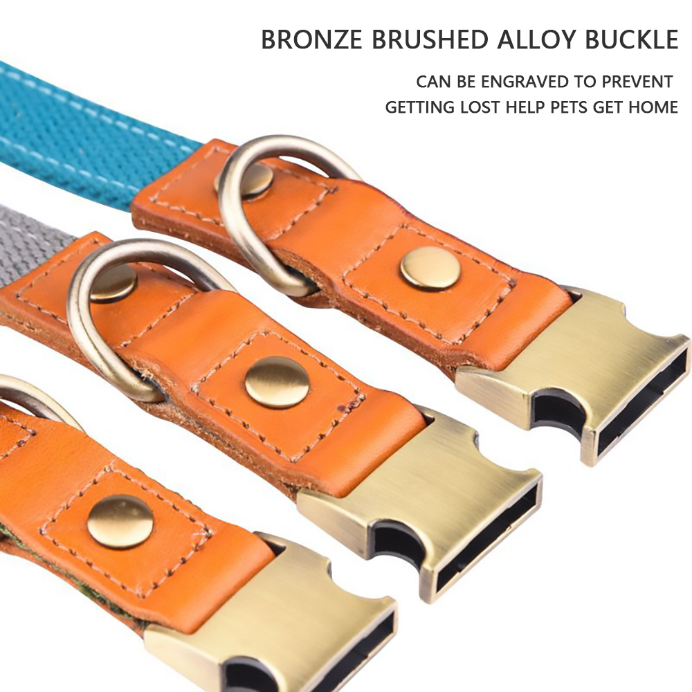 Leather Personalized Dog Collar with Pet ID Tag, Pet Collar Adjustable Poly Fabric Durable Strong for Small Medium Large Dogs