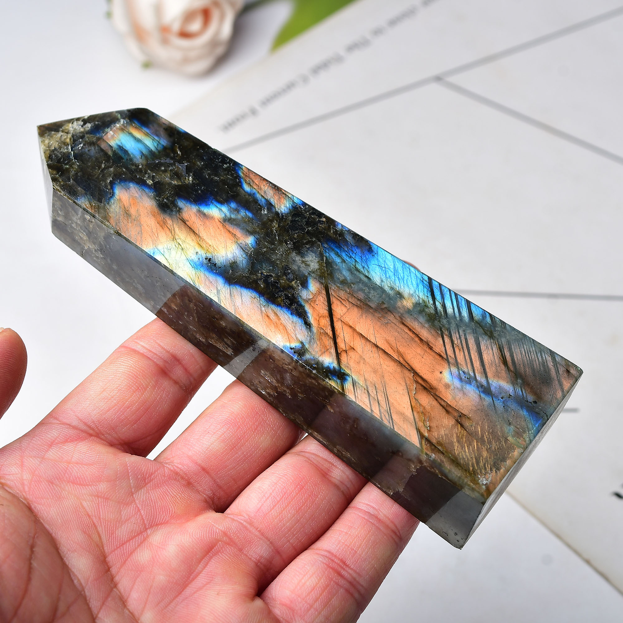 High Quality Labradorite Natural Stone Crystal Point Healing Quartz Wand Tower Moonstone Ornament for Home Decor Energy Stone