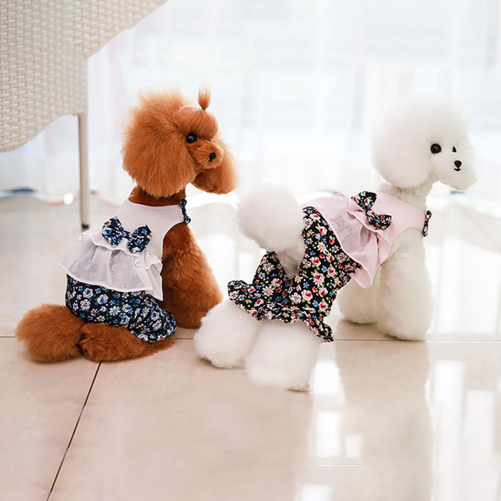 Excellent Dog Jumpsuit Soft Texture Dog Overalls Thin Decorative Floral Printed Pet Bowknot Summer Clothes