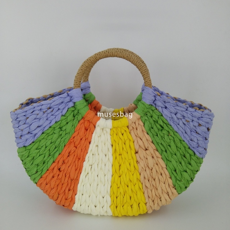 Designer Ms High Quality Casual Practical Round Bucket Fashion Simple and Versatile Atmosphere Lightweight Handheld Woven Paper Rope Retro Moon Bag Gr