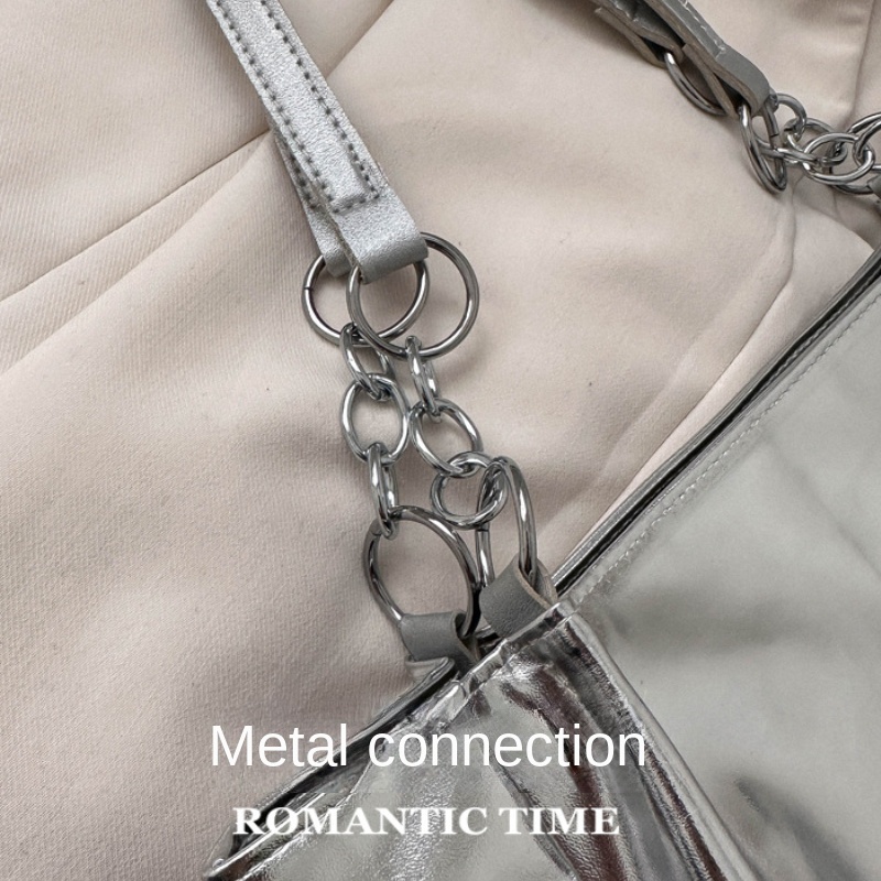 Casual Handbags For Women 2024 New Large-capacity Shoulder Bags Texture Bright Pu Leather Tote Bags Chain Elegant Bags