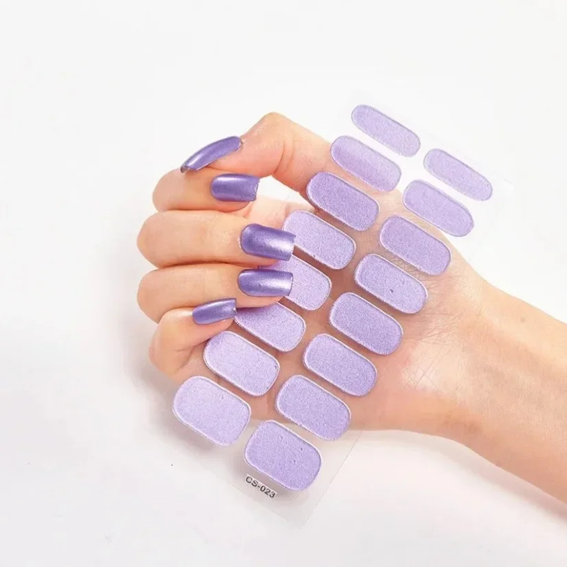 DIY Semi Cured Gel Nail Stickers Long-Lasting Solid Color Nail Strips Patch Slider Nail Sticker Full Cover Decal Manicure Patch i240621