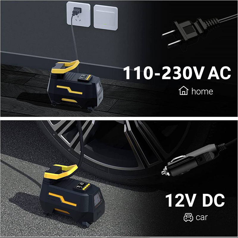 Car Tyre Inflator Air Compressor Dual Power 110V-230V AC/DC 12V Digital Portable Electric Air Pump for Car Motorcycle Bicycle