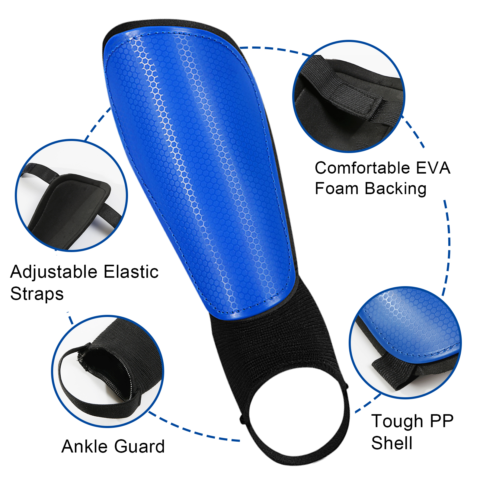 Soccer Shin Guard with Ankle Protector and Adjustable Straps Football Protective Equipment for Kids Youth Adults S / M / L / XL