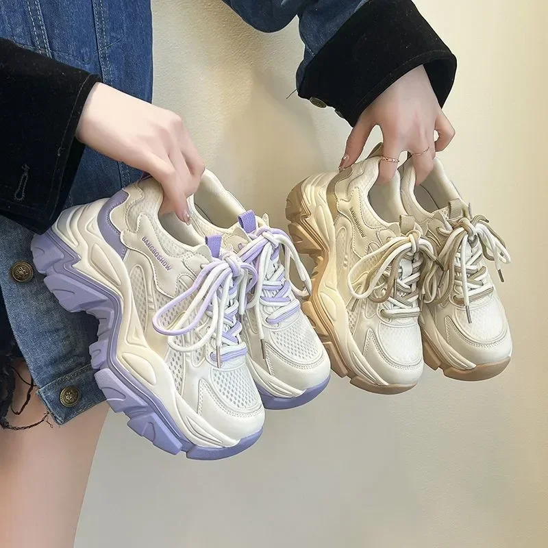 Mesh Breathable Dad Female 2023 New Wedge Thick Sole Lace Up Comfortable Sport Running Shoes atillas Mujer 2024 fa7e
