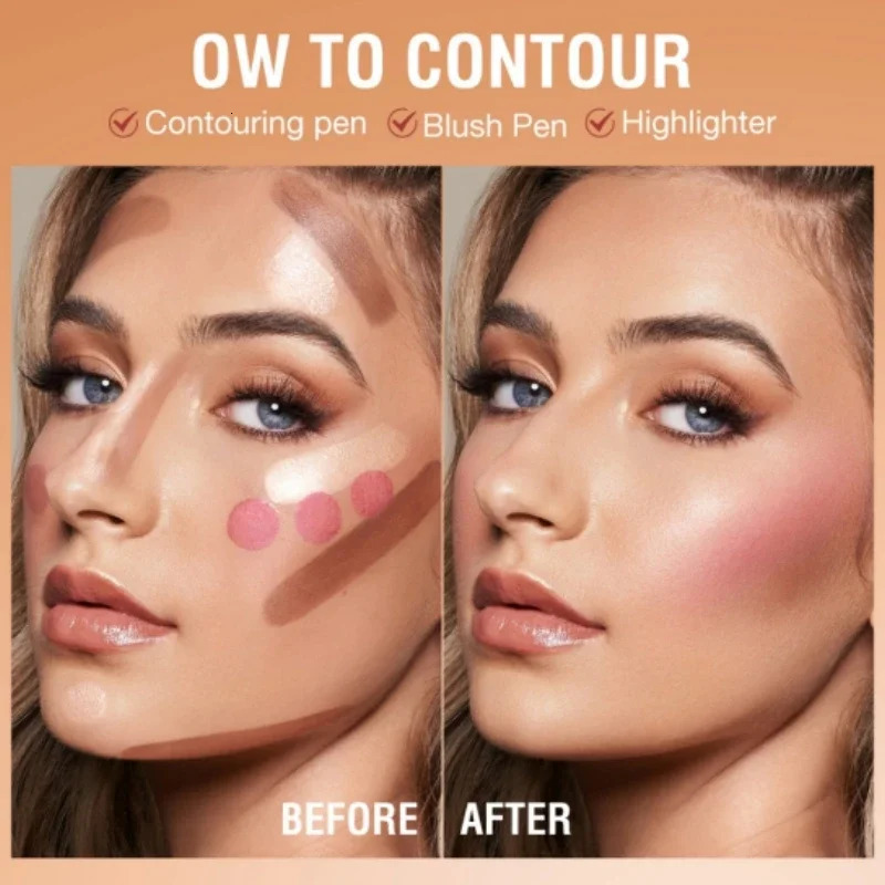 Cream Bronzer Contour Blusher Beauty Wand Highlighter Blush With Cushion Liquid Face Bronzer Wand Stick Applicator Makeup i240621