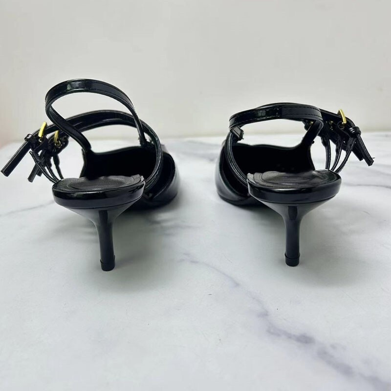 TRAF Heeled 2024 Summer High Heels Pointed Female Pumps Thin Band Buckle Sandals Muller Shoes For Women Office