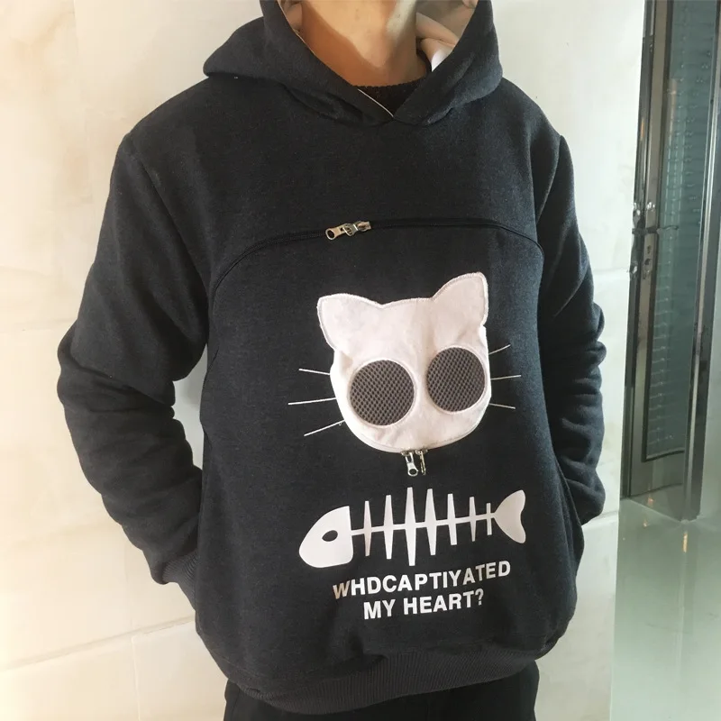 Sweatshirt Cat Lovers Hoodie Kangaroo Dog Pet Paw Pullovers Cuddle Pouch Cat Carrier Sweatshirt Pocket Animal Ear Hooded Plus
