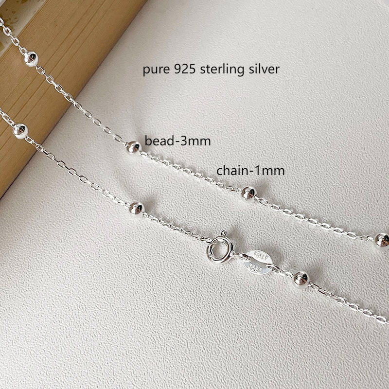 45cm-60cm Solid Pure Real 925 Sterling Silver Beads Cross Chain Necklace Women Girl Italy Jewelry Kolye Collare Collier Ketting