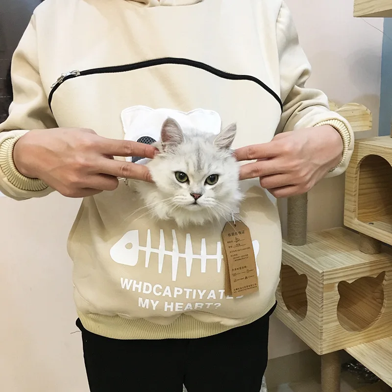 Sweatshirt Cat Lovers Hoodie Kangaroo Dog Pet Paw Pullovers Cuddle Pouch Cat Carrier Sweatshirt Pocket Animal Ear Hooded Plus