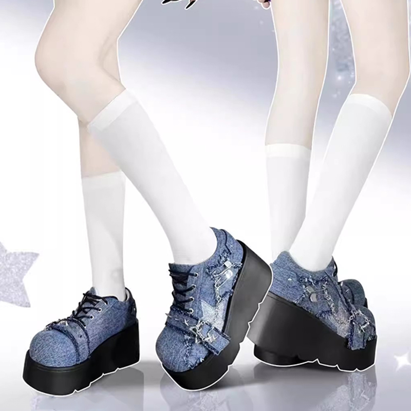 Punk Metal Chain Chunky Platform Ankle Women 2023 Winter Y2K Thick Bottom Denim Boots Woman New Black Gothic Lolita Shoes