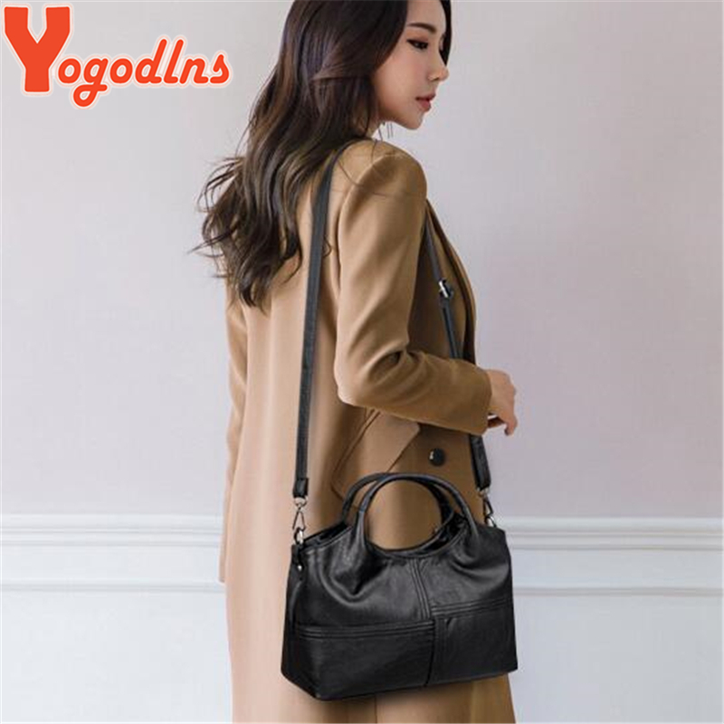 Yogodlns PU Leather Bag for Women Simple Stripe Style Female Shoulder Crossbody Bags High Quality Retro big casual Purse