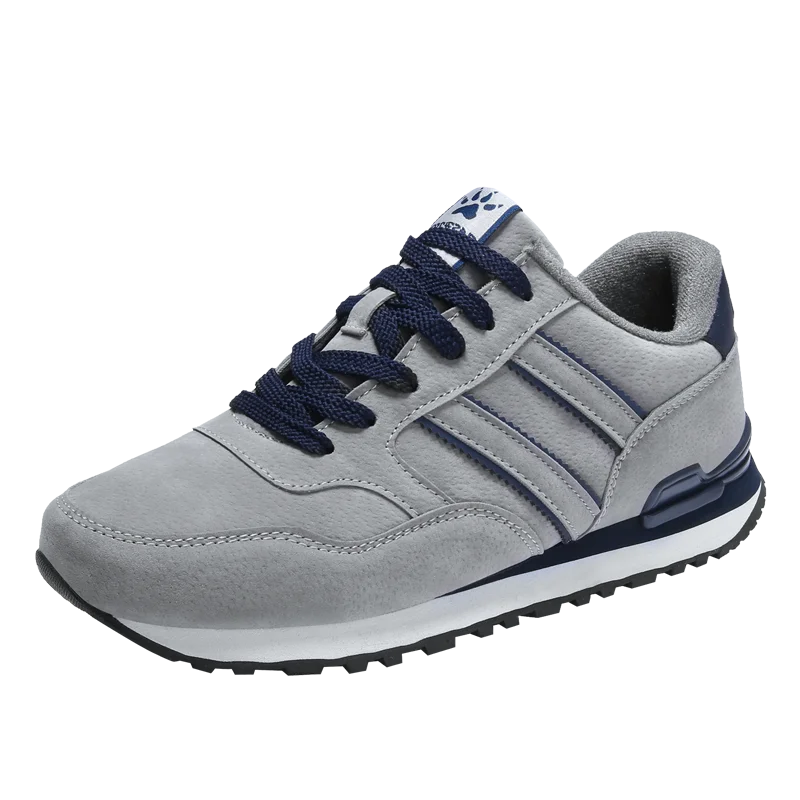 Autumn Men Sneakers Natural Pig Skin Material Male Trainers Outdoor Stylish Shoes Lace-Up Flats Non-Slip Rubber Sole Blue Grey 906