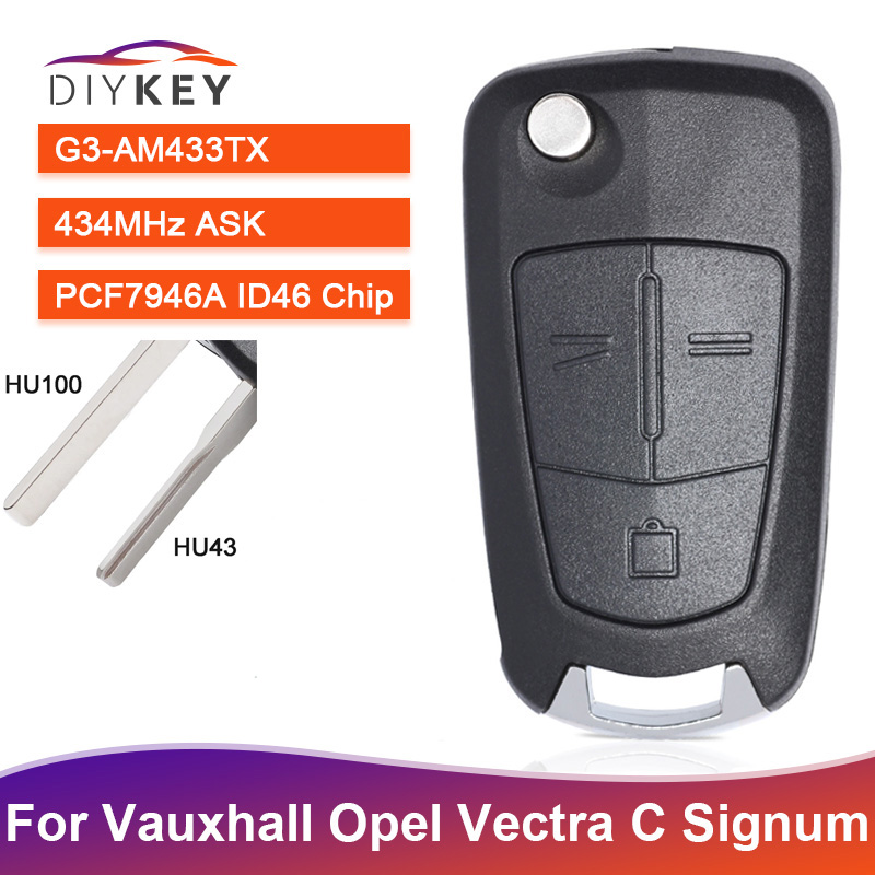 DIYKEY For Vauxhall Opel new Vectra C 2025 2002 Signum 2003 2004 2005 2006 2007 Remote Key Fob G3-AM433TX ASK 433MHz PCF7946 HU43 Blade
