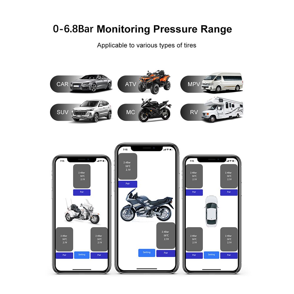 Car TPMS Tire Pressure Monitoring System Bluetooth 5.0 Mobile Phone Display Motorcycle Car Tyre Pressure Sensor for LOS Android