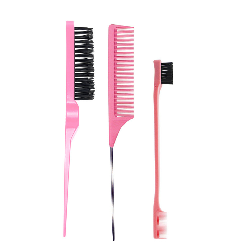 3 Pieces Hair Brush Set,Hair Styling Comb Including Dual Sided Edge Brush & Rat Tail Comb and Teasing Comb for Women Girl Barber