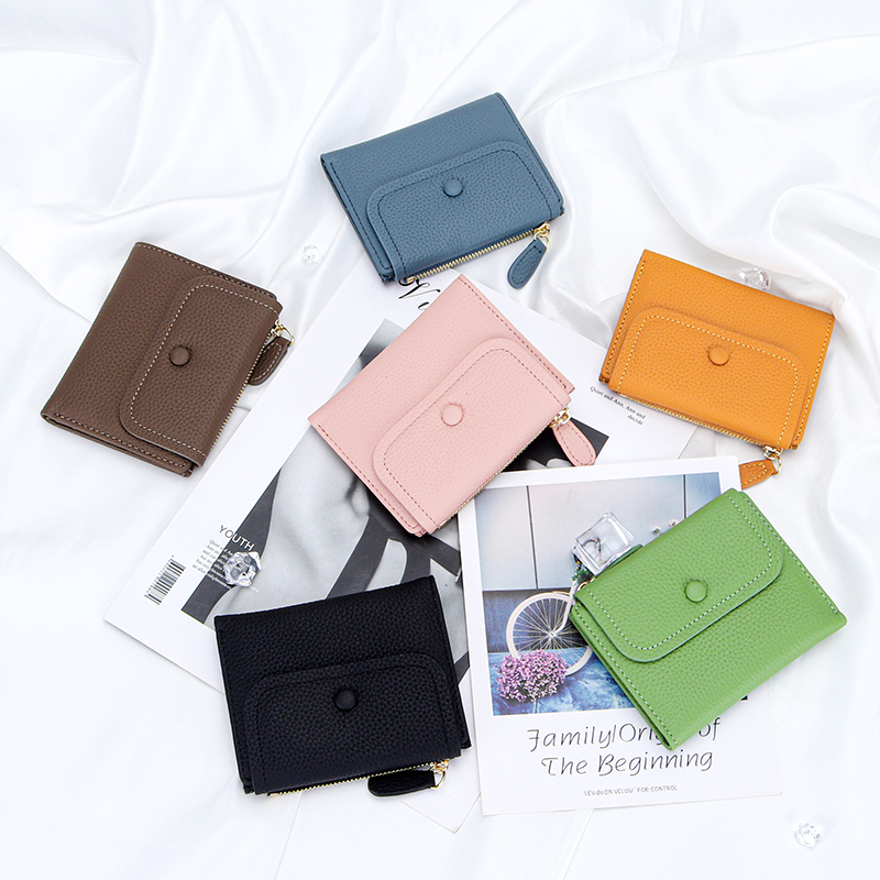 Brand Women Wallets Flip Trifold Coin Purse Genuine Leather Natural Textured Leather Card Holder Zipper Soft Cowhide Card Wallet