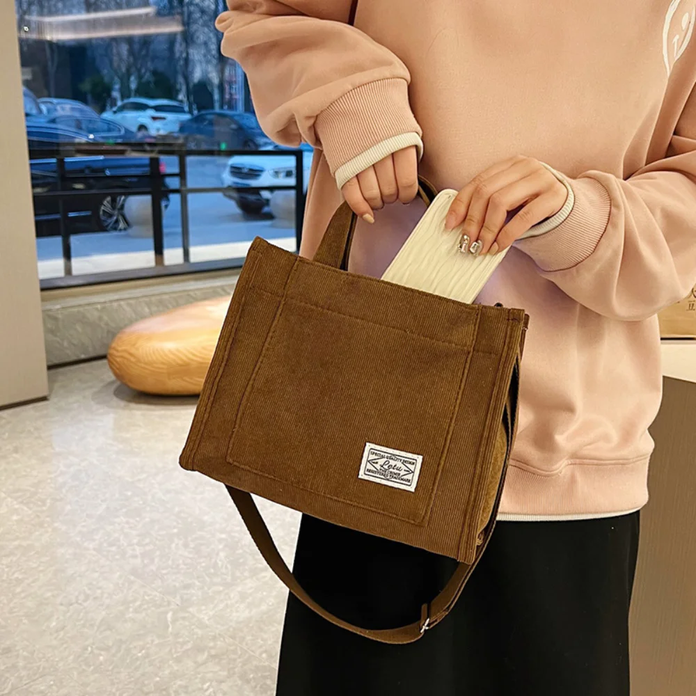 Women's Canvas Casual Tote Bag Retro Art Canvas Crossbody Bags for Women Corduroy Zipper Shoulder Handbags Luxury Designer Sac