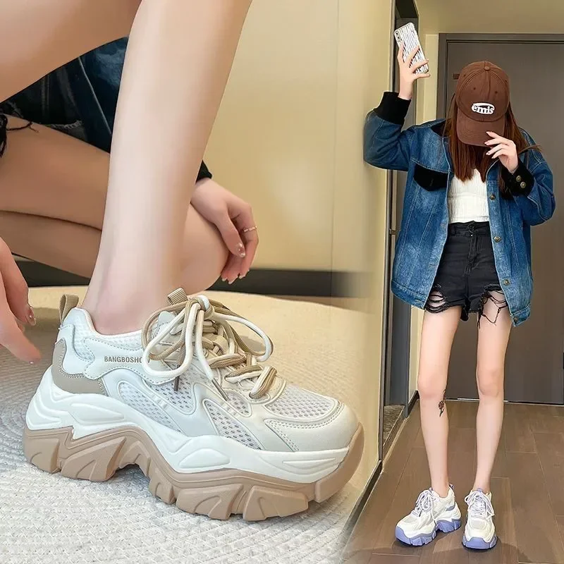Mesh Breathable Dad Female 2023 New Wedge Thick Sole Lace Up Comfortable Sport Running Shoes atillas Mujer 2024 fa7e