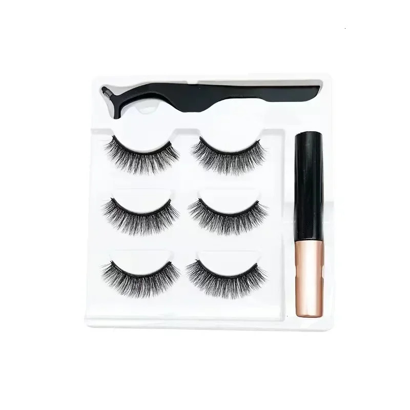 3D Magnetic Eyelashes Makeup Magnetic Lashes Eyeliner Tweezers Set Natural False Lashes Short Faux Cils Eyeliner 240625