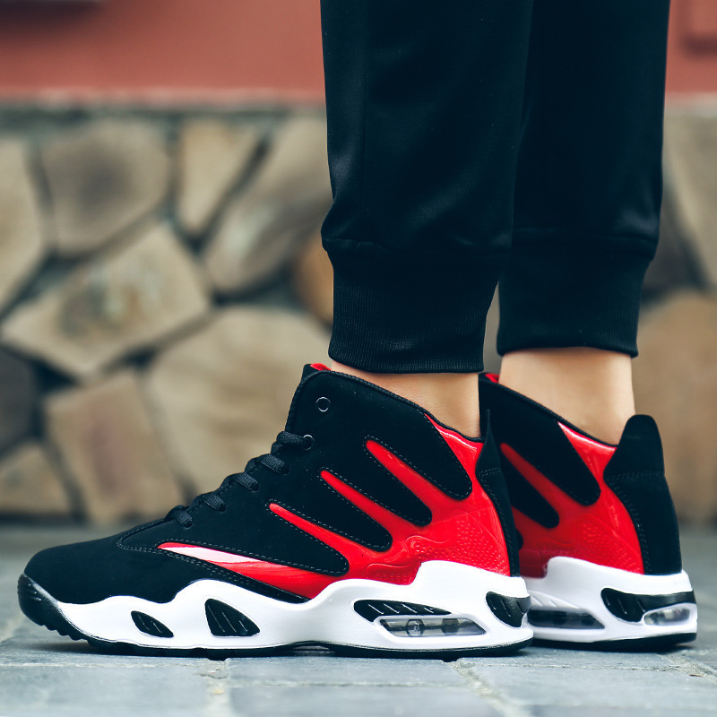 New shock-absorbing air cushion running basketball Korean version sports casual cotton shoes high top youth couple sneakers
