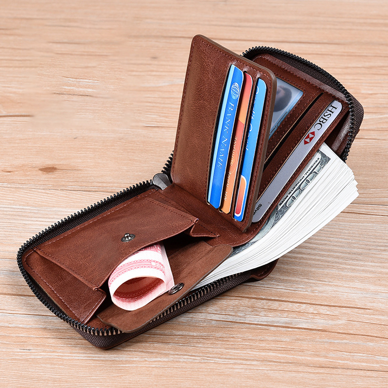 Luxury Designer Genuine Leather Men's Wallets RFID Card Holder Men Wallet Zipper Coin Purse for Male Cardholder Billfold