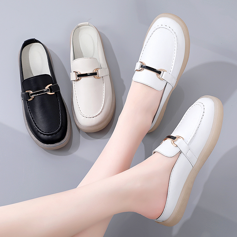 Genuine Leather Women Casual Sneakers White Flat Shoes Summer Women Half Loafers Ladies Breathable Nursing Shoes Zapatos Mujer