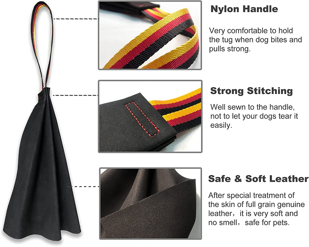 Amazon's Hot-Selling Durable Dog Bite Tug Training Equipment Dog Cowhide Training Cloth with Handle