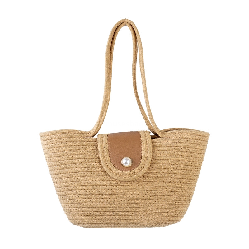 High Quality Women's Designer Classic and Practical Large Capacity Cotton Rope Bag Retro Handheld Vegetable Basket Bag New Island Photo Beach One