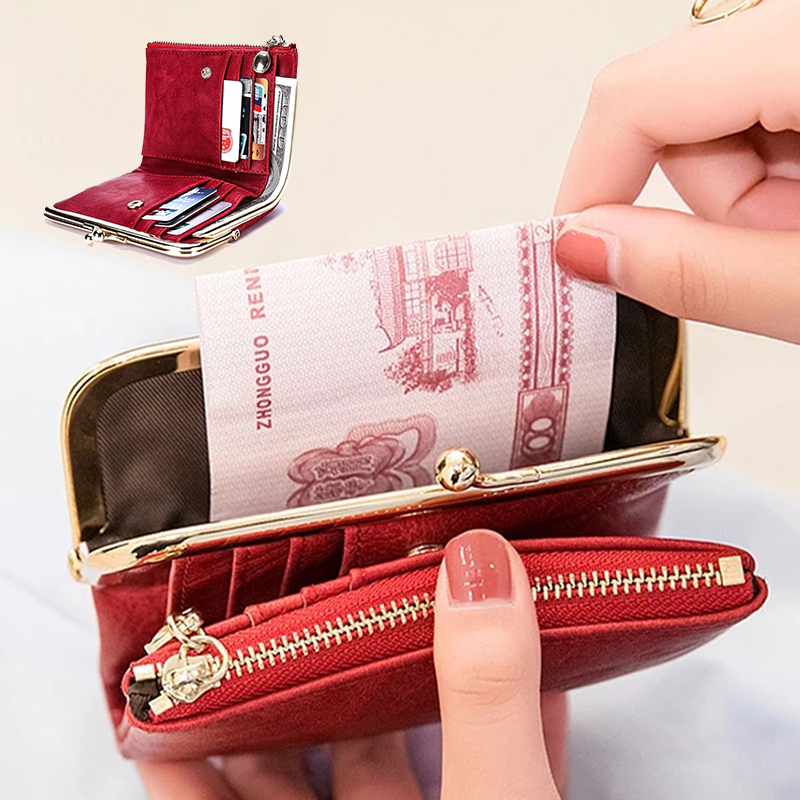 Vintage Women's Wallets Short Zipper Coin Purse for Women Card Holder Wallet Luxury Designer PU Leather Folding Women Clutch Bag