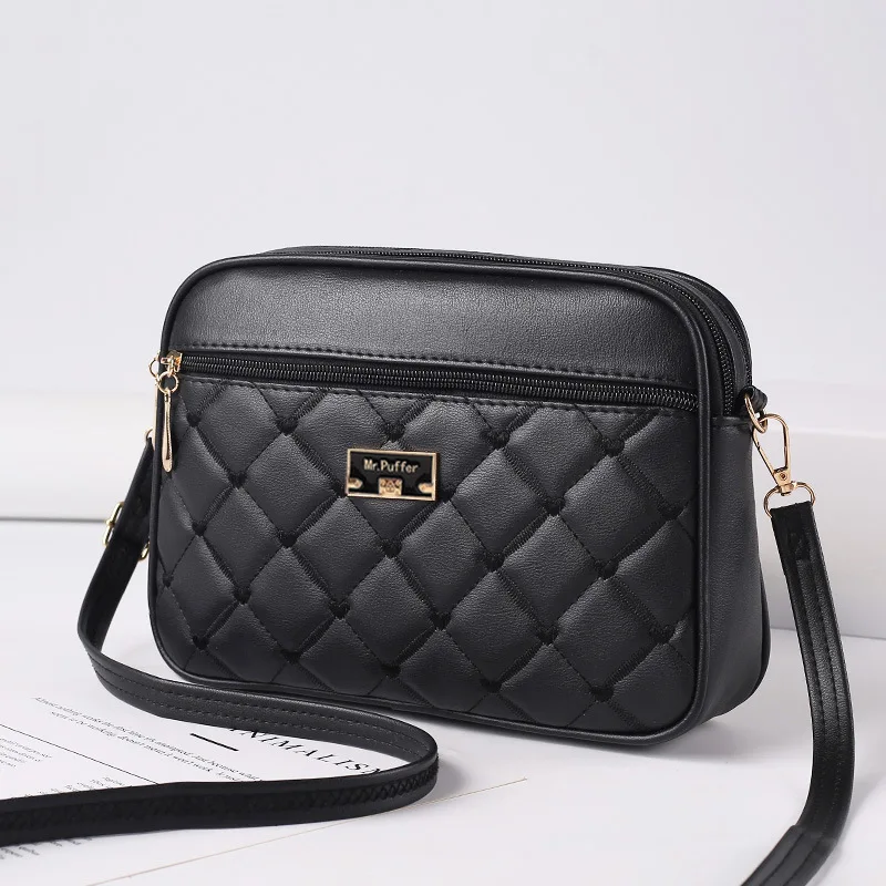 2024 Women New One Shoulder Small Square Handbag Cross Border Foreign Trade Lingge PU Crossbody Versatile Small Messenger Bag