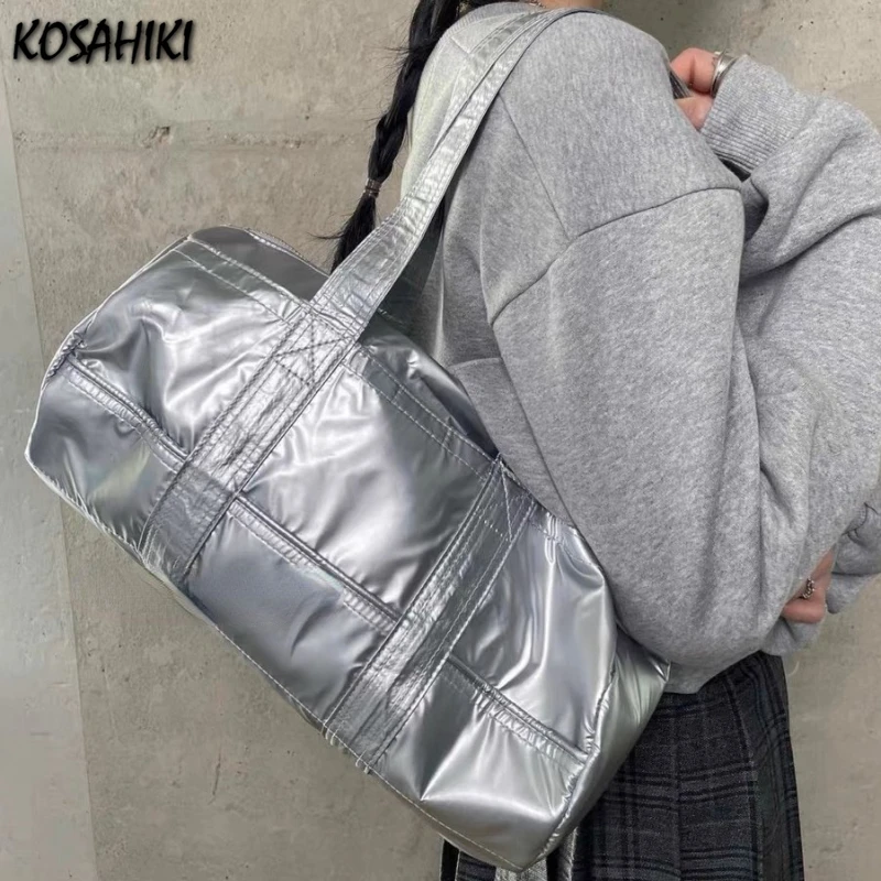 Vintage Y2k Aesthetic Streetwear Shoulder Handbags Korean Trendy Casual Sports Underarm Bag All Match Simple Cylinder Bags Women