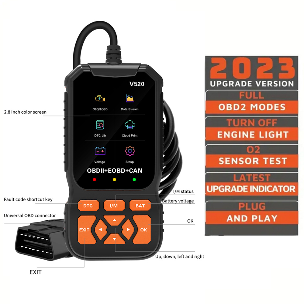 V520 EOBD OBD2 Scanner Automotive Professional Diagnostic Tool Check Car Engine Fault Warning Light Code Reader Vehicle Reset