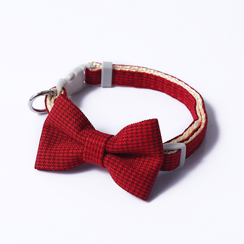 Christmas Plaid Bowknot Cat Bow Tie Safety Buckle Collar Puppy Chihuahua Pet Necklace Elastic Adjustable Dog Collars