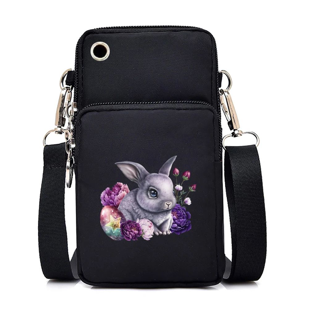 Cute Bunny Print Purses and Handbags Female Mini Mobile Phone Bag Vintage Floral Zipper Crossbody Bag Women Shoulder Bags
