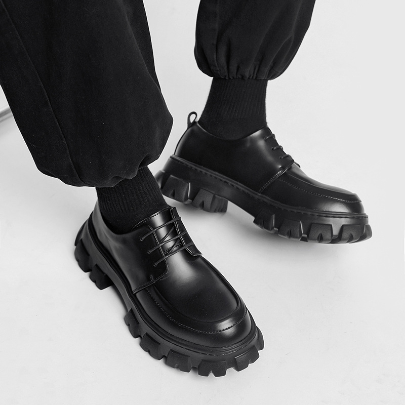 Male Leather Shoes Men 2023 New Chunky Platform Retro Work Shoes Spring Autumn Derby Shoes Highstreet Low Top Man Casual Flats