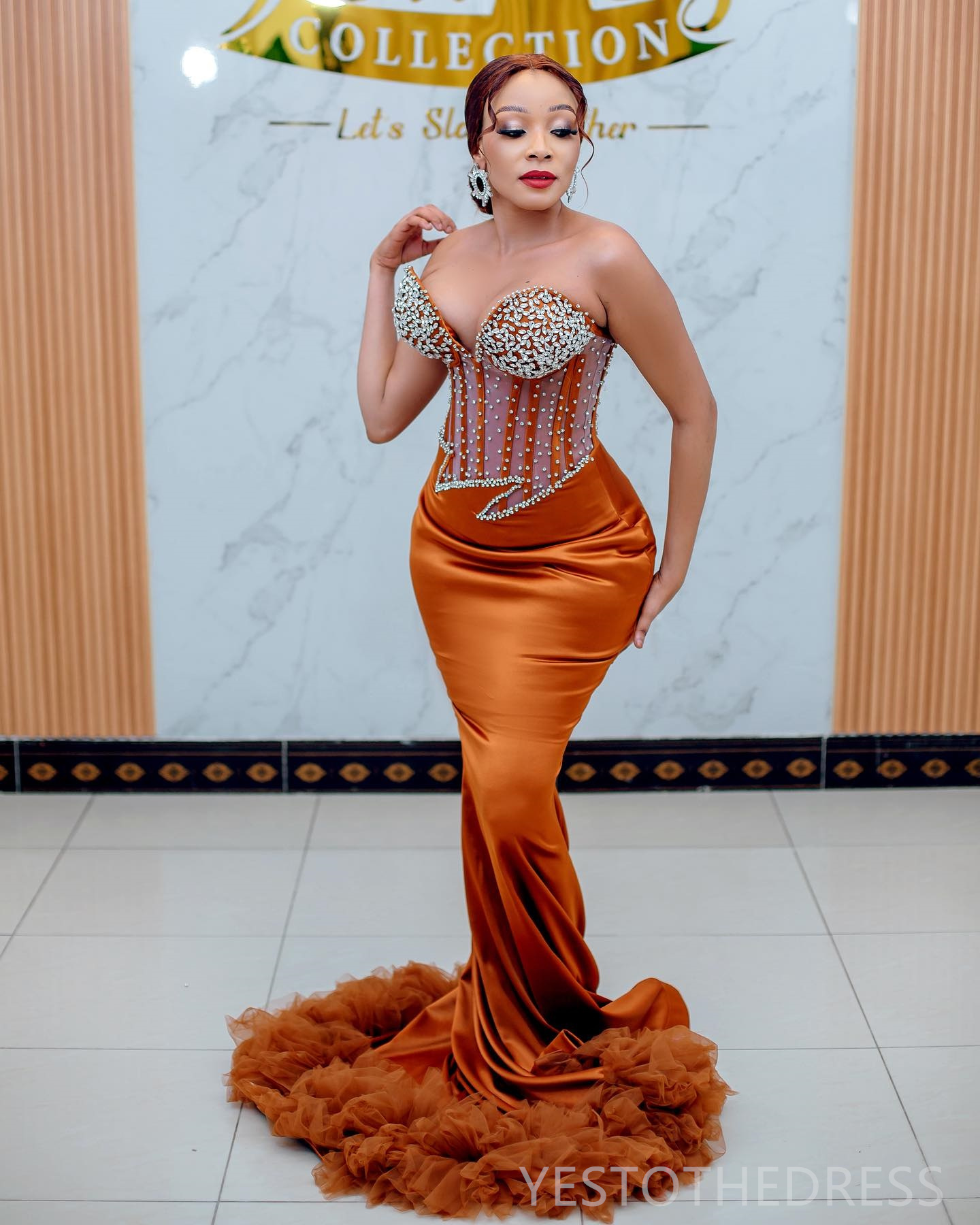 R&W 2024 Brown Prom Mermaid Promdress Evening Dresses Elegant Sweetheart Necke Beaded Rhies Illusion Birthday Dress Vestido De Sorrie Gala Gown AM1221