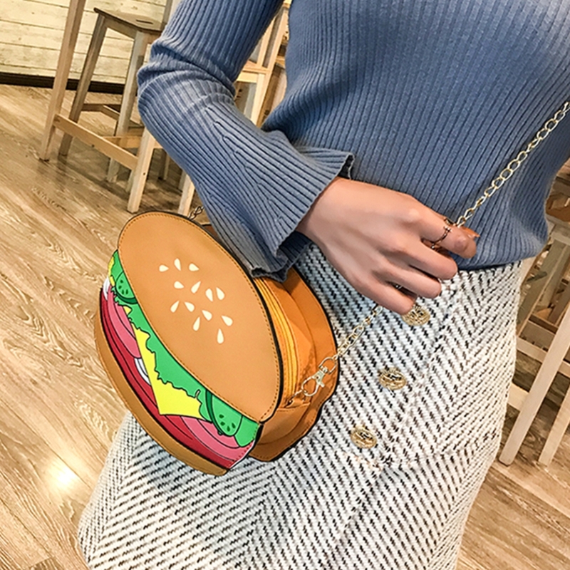 Ladies Mini Cute Hamburger Ice Cream Cone Purse French Fries Shape Crossbody Bag Women Cupcake Chain Purse