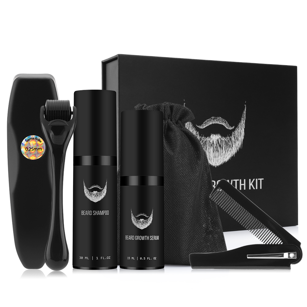 Beard Growth Kit For Men Facial Hair Growth Enhancer Thicker Oil With Massage Comb Micro Roller Nourishing Serum Beard Care